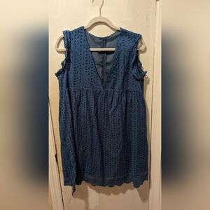 Blue‎ eyelet sleeveless mini dress with shorts, size medium